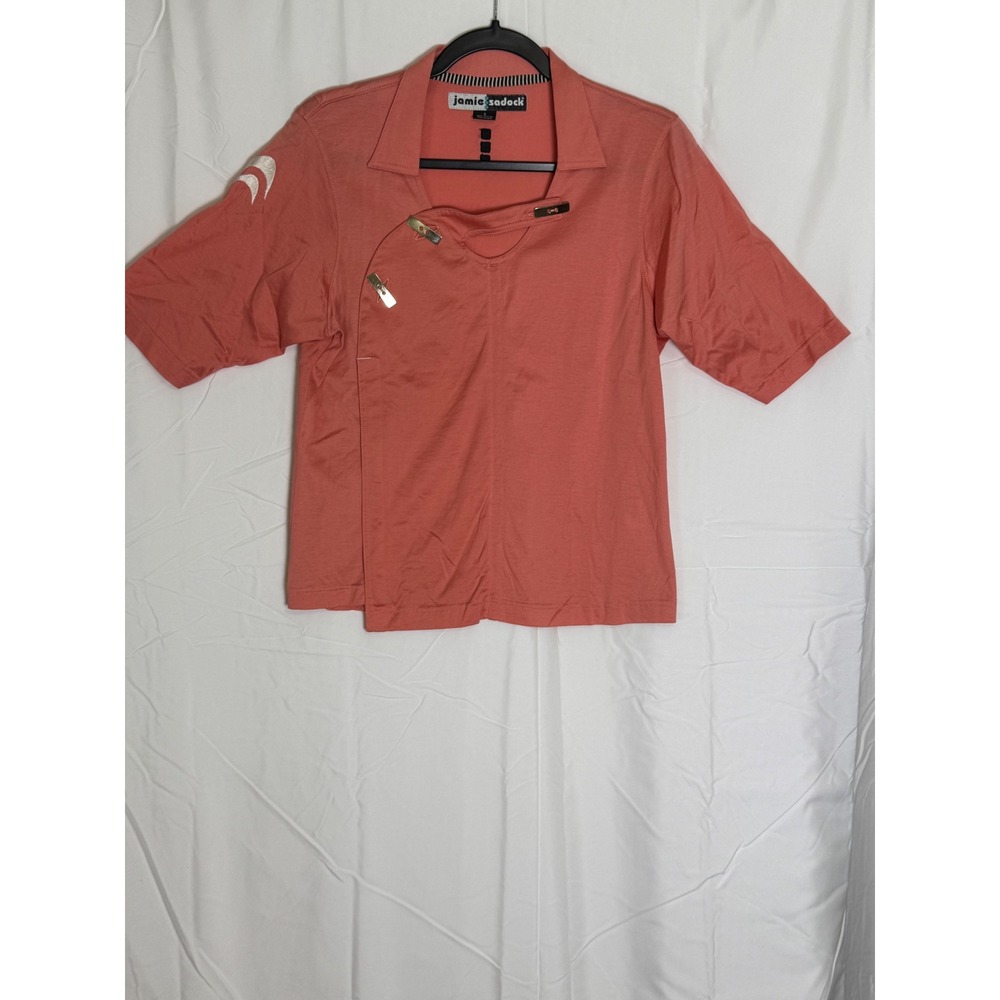 Vintage Jamie Sadock Womens Coral Asymmetric Wrap Top Cotton Golf Shirt Small‎